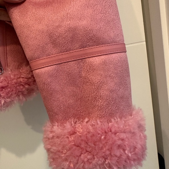 NVLT Dusty Pink Faux-Shearling Moto Jacket - Picture 6 of 7